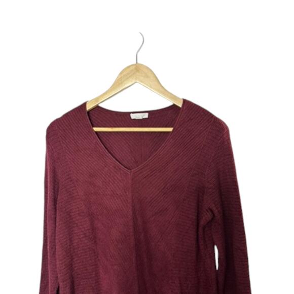 J.Jill Ribbed V-Neck Dark Maroon Long Sleeve Tunic Sweater Women's Small - Picture 3 of 8